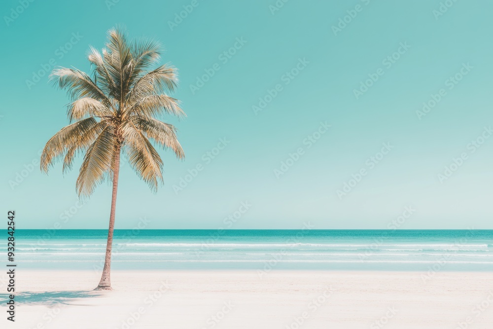 Fototapeta premium Tropical beach paradise with lone palm tree