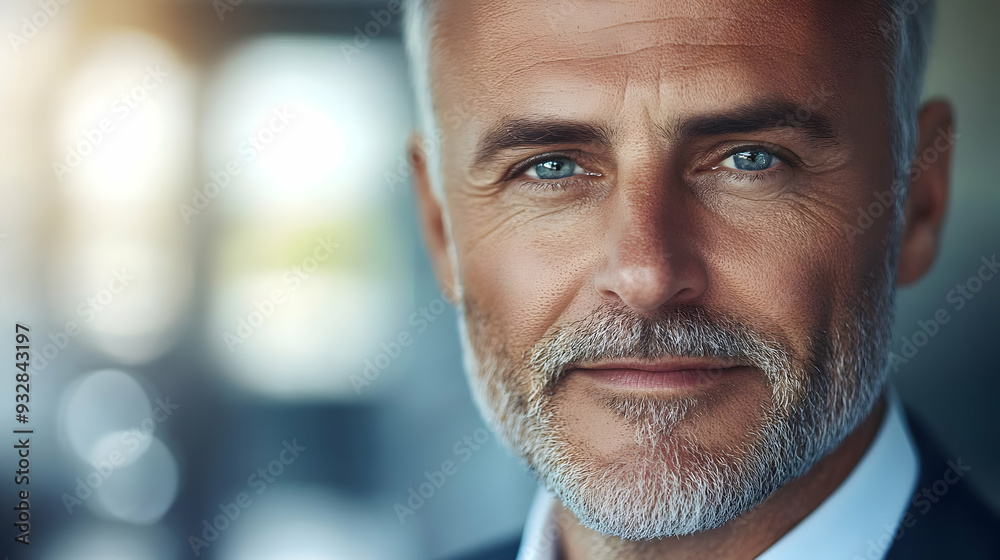 Close-up portrait of a mature man with a gray beard and blue eyes.
