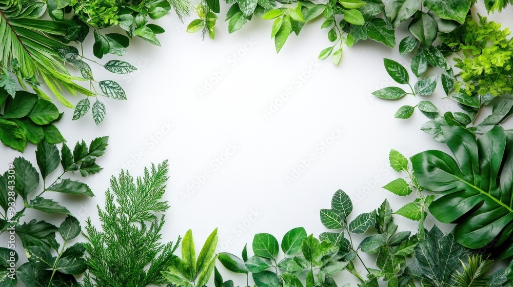 Obraz premium A green leafy border with a white background
