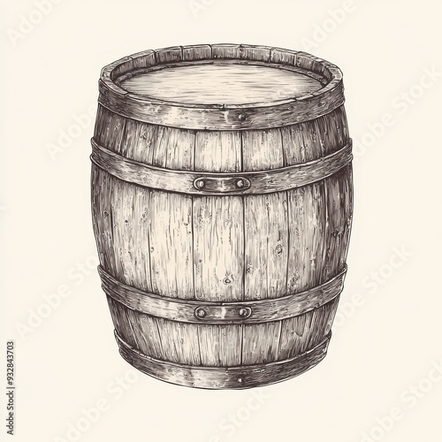 Vintage wooden barrel sketch