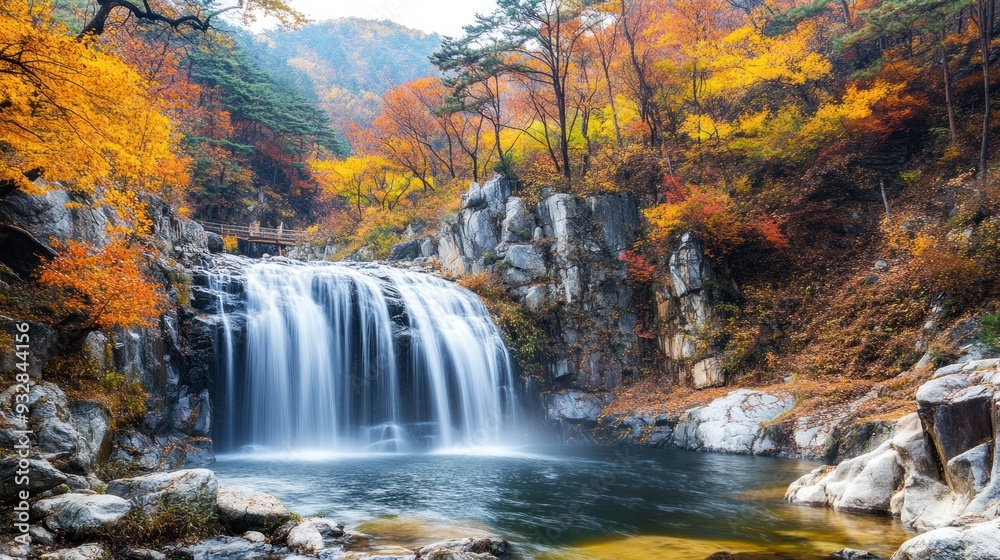 Fototapeta premium Serene Waterfall in Autumn Foliage