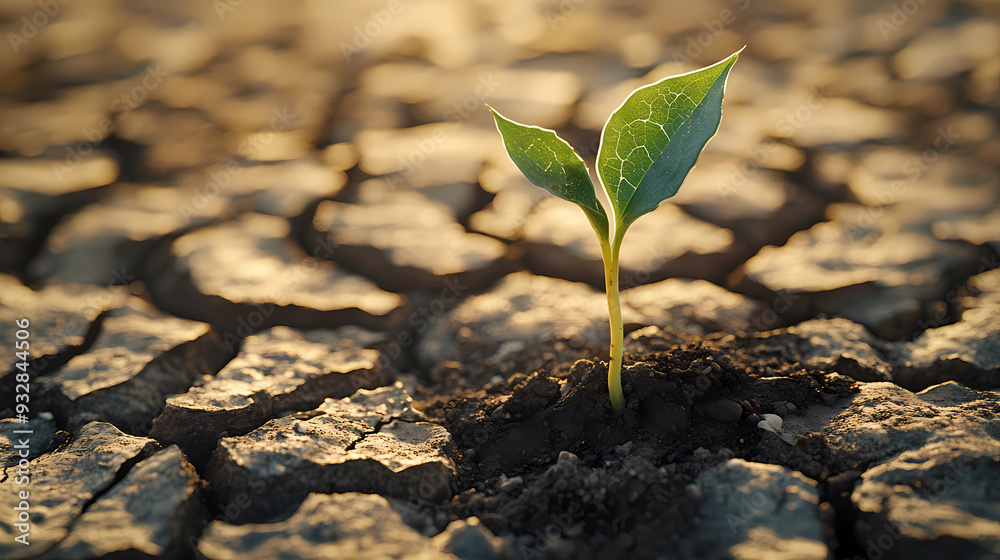 New plant growing on dry soil, symbol of hope New plant growing on dry soil, symbol of hope