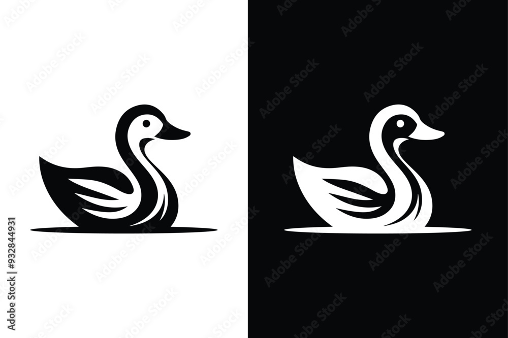 Fototapeta premium Duck icon vector. Duck Icon silhouette on Black and White Vector