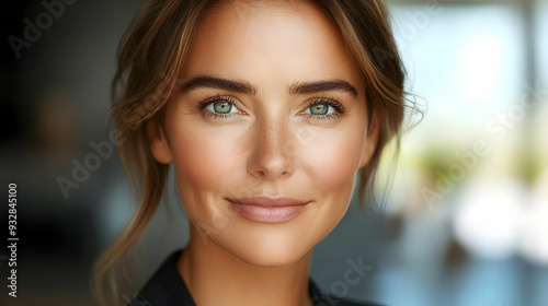 Closeup portrait of a woman with a warm smile and blue eyes. Free Download Closeup portrait of a woman with a warm smile and blue eyes. - GFXLoad