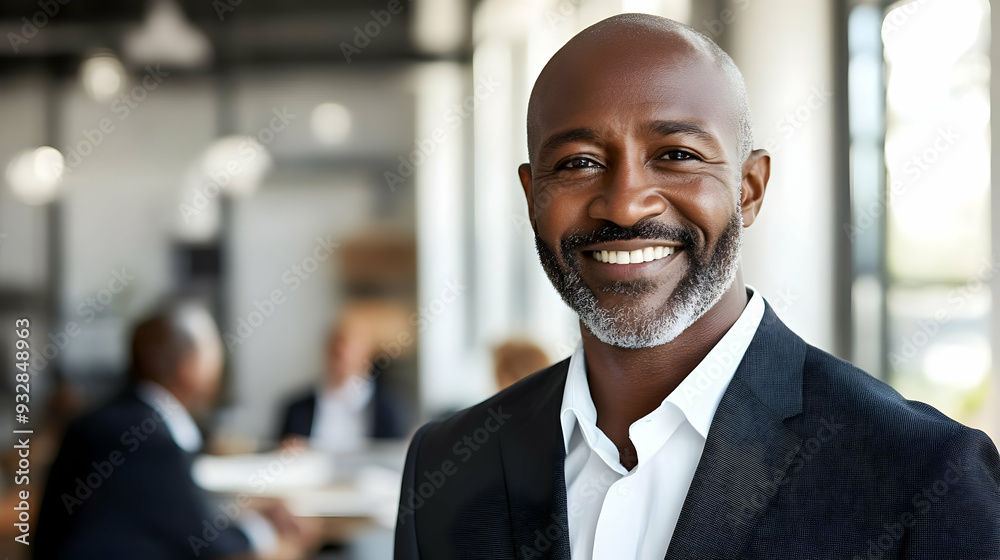 Confident businessman in a suit smiling in the office. Confident businessman in a suit smiling in the office.