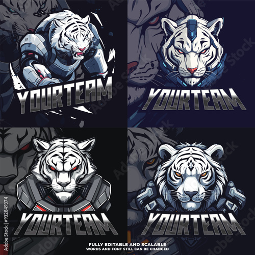 Set of Mecha White Tiger Mascot design logo vector illustration photo