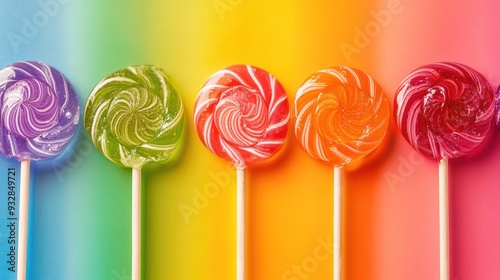 Wallpaper Mural A row of colorful lollipops with a rainbow background Torontodigital.ca