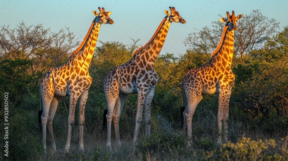Obraz premium Three Giraffes in the African Savanna