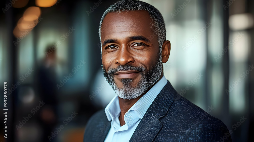 Confident businessman with a beard and gray hair in a blue suit smiles at the camera. Confident businessman with a beard and gray hair in a blue suit smiles at the camera.