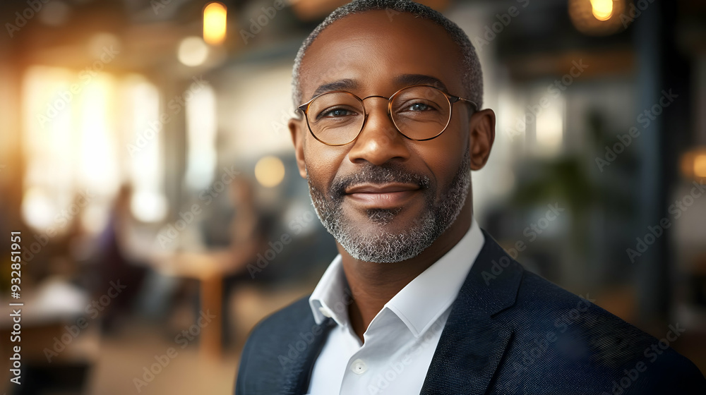 Confident businessman with glasses looking at the camera in an office setting. Confident businessman with glasses looking at the camera in an office setting.