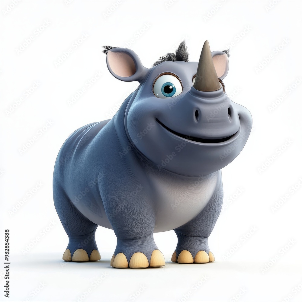 3d cartoon rhino, white background, 3d cartoon rhino, white background,