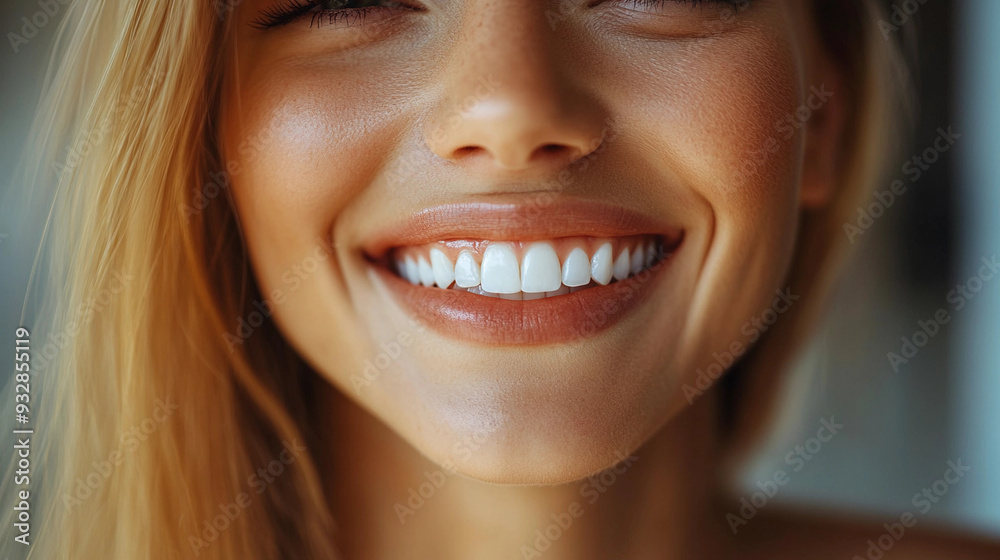 A young woman beams with joy, displaying her radiant smile and healthy teeth in a warmly lit indoor space A young woman beams with joy, displaying her radiant smile and healthy teeth in a warmly lit indoor space