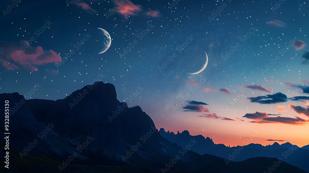 mountain. backgrounds night sky with stars and moon and clouds. mountain. backgrounds night sky with stars and moon and clouds.