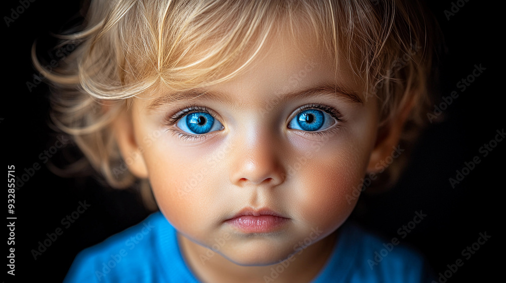 A child with vibrant blue eyes and light curls looks curiously at the viewer, illuminated by soft, natural light from a nearby window A child with vibrant blue eyes and light curls looks curiously at the viewer, illuminated by soft, natural light from a nearby window