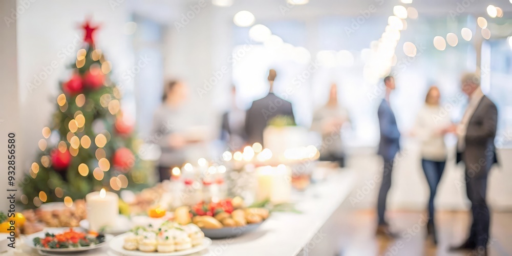 Softly blurred image of a festive office party with decorations and food.
Softly blurred image of a festive office party with decorations and food.