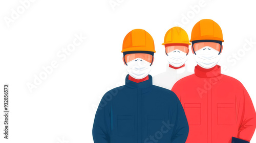 Industrial painters, protective masks and coveralls, flat design illustration photo