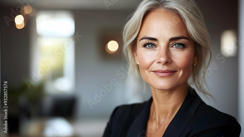 Confident woman with gray h...