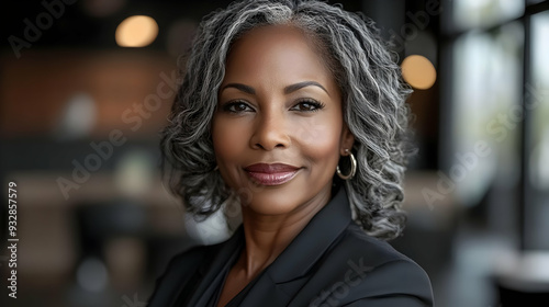 Confident woman with gray h...