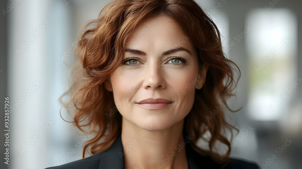 Confident woman with red hair smiling gently at the camera. Confident woman with red hair smiling gently at the camera.