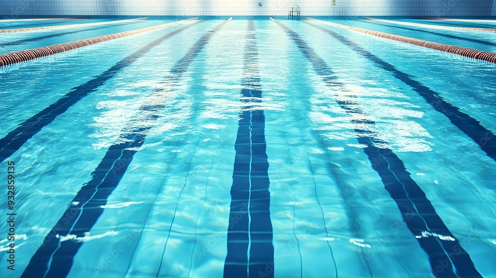 Obraz premium Competitive swimming pool with clear blue water and distinct lane dividers ready for an exciting race or training session