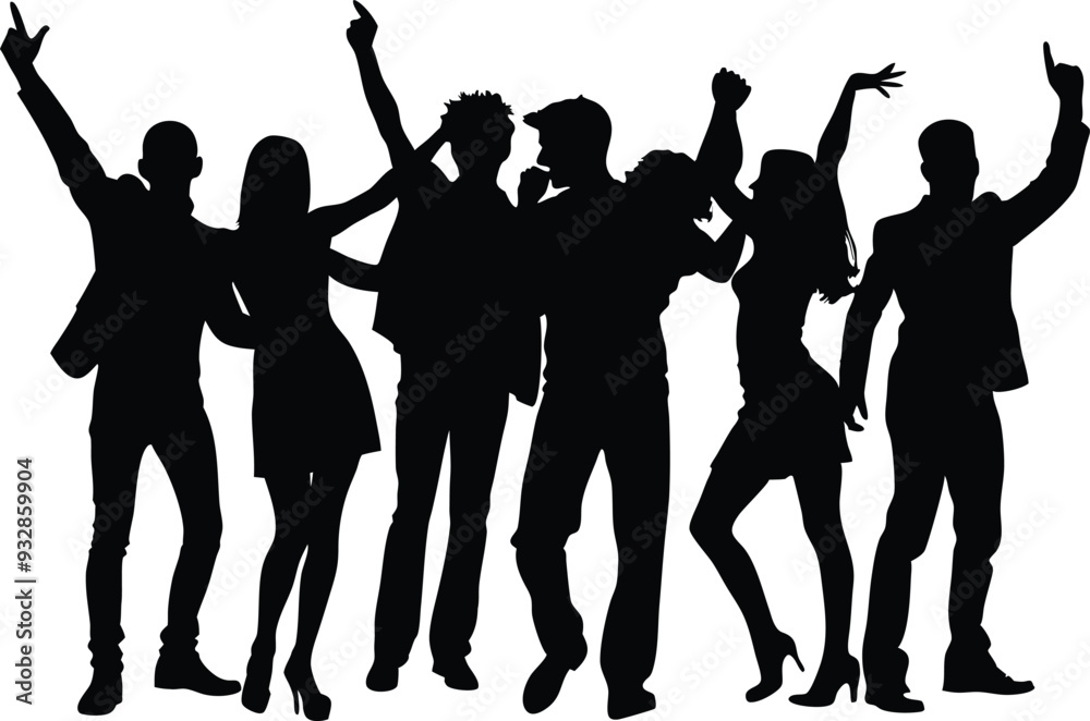 silhouette of a group of party people illustration silhouette of a group of party people illustration