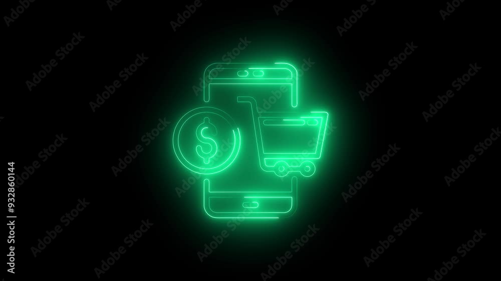 Neon E-Commerce Icons on Dark Background – Mobile Shopping Cart and Dollar Coin. Ideal for Online Retail, Digital Payment, and E-Commerce Visuals Neon E-Commerce Icons on Dark Background – Mobile Shopping Cart and Dollar Coin. Ideal for Online Retail, Digital Payment, and E-Commerce Visuals