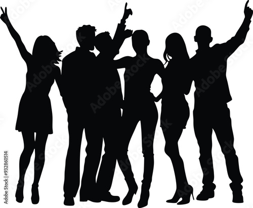 silhouette of a group of party people illustration 