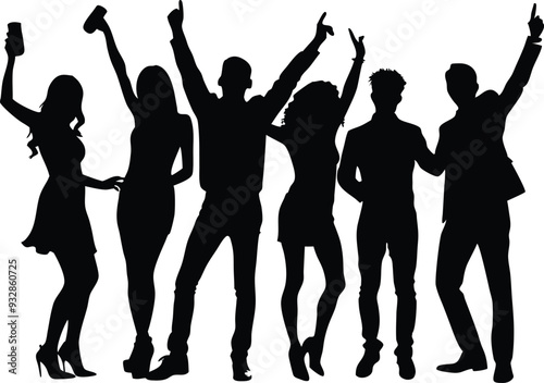 silhouette of a group of party people illustration 