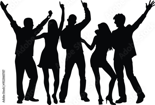 silhouette of a group of party people illustration 