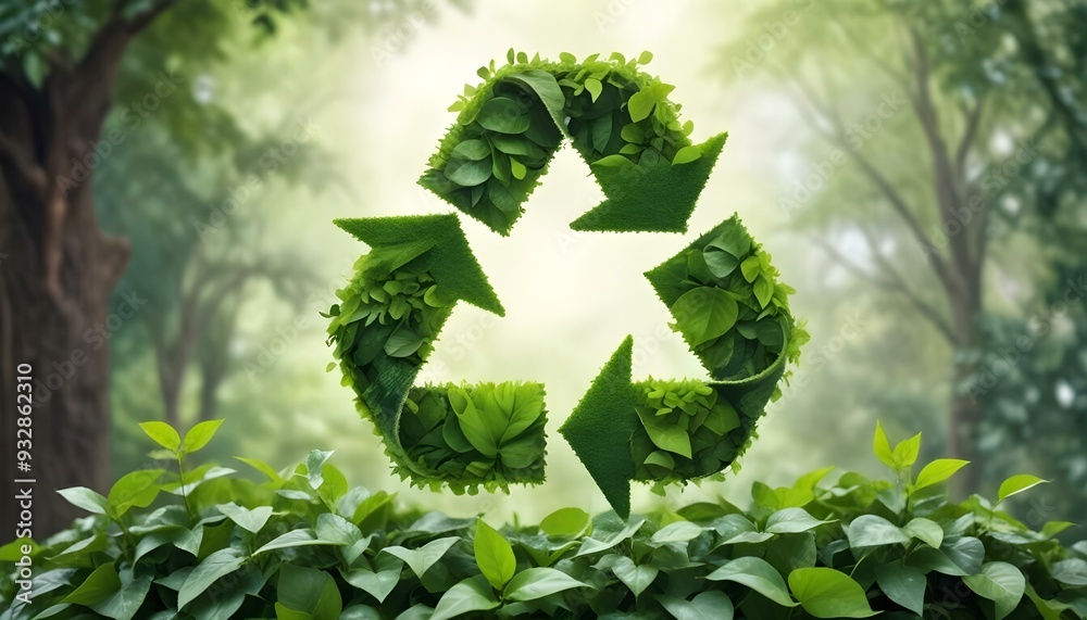 Recycling symbol made of green leaves and plants