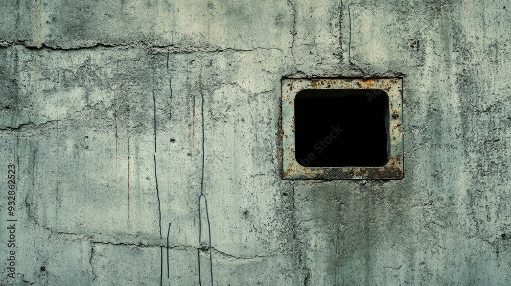 Old cement wall with a small, cracked vent, industrial decay and vintage vibe - Old cement wall with a small, cracked vent, industrial decay and vintage vibe -