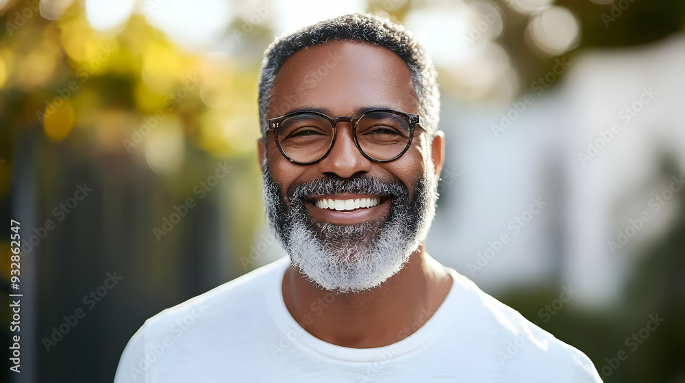 Happy mature man with grey beard and glasses smiling outdoors. Happy mature man with grey beard and glasses smiling outdoors.