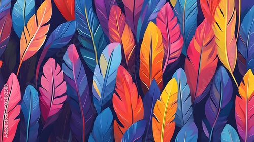 Wallpaper Mural Colorful Stylized Feathers Pattern, Vibrant Mexican Art, Bright Color Palette, Tiling Design for Cultural Heritage Torontodigital.ca