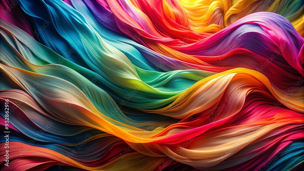 Colorful abstract waves of fabric in motion under dramatic lighting, fabric, abstract, waves, colorful, motion