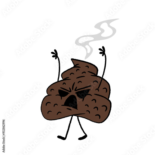 Stinky angry poop character cartoon. Vector flat illustration isolated on white