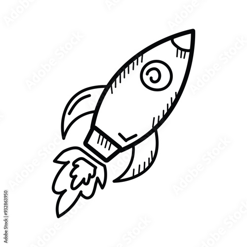 Space exploration, innovation, technology, rocket doodle icon