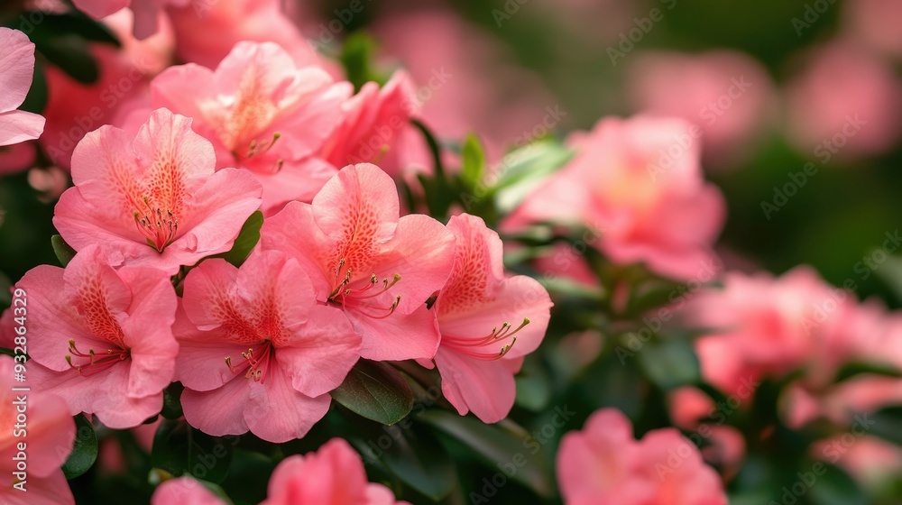 Pink azaleas blooming in a garden, vibrant and lush, springtime beauty Pink azaleas blooming in a garden, vibrant and lush, springtime beauty