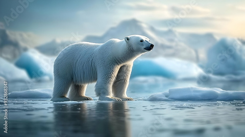 Polar bear standing on ice ...