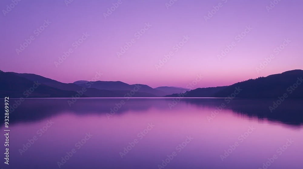 Fototapeta premium Purple sky during twilight, serene and peaceful, end of the day tranquility
