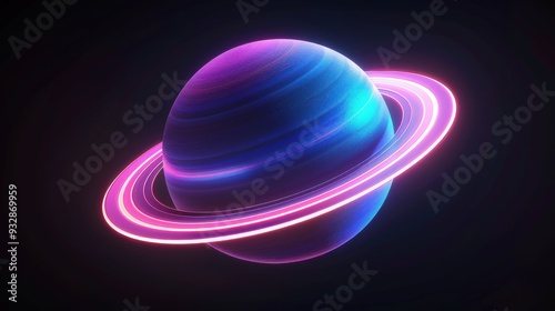 Planet Saturn with Purple Light Space