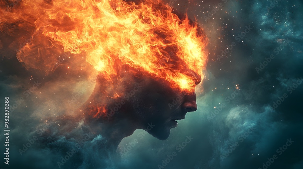 Fiery Rage Erupting with Billowing Smoke and Intense Emotion Fiery Rage Erupting with Billowing Smoke and Intense Emotion