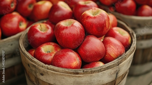 Red apples in a wooden basket, fresh and inviting, harvest season bounty -