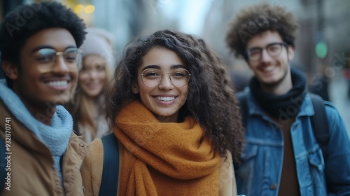 Multiracial group of friends having fun walking on the city Young people celebrate holiday vacations outside : Generative AI