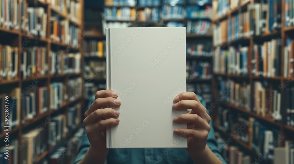 Close-up of a blank book cover mockup in hand. Generative Ai Close-up of a blank book cover mockup in hand. Generative Ai