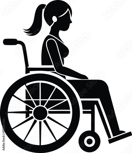 silhouette of woman on wheelchair on white background illustration