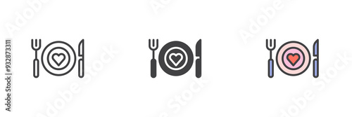Romantic dinner different style icon set