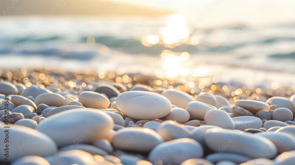White pebbles on a beach, smooth and natural, simple beauty in nature White pebbles on a beach, smooth and natural, simple beauty in nature