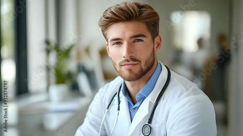 Portrait of a male doctor in a white coat.