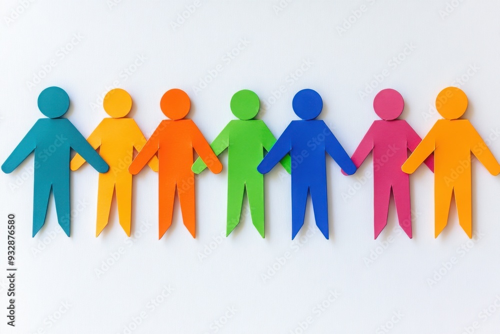 Colorful paper figures holding hands in unity