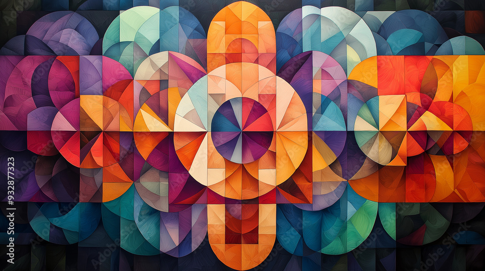 Fototapeta premium A visually dynamic composition of geometric shapes tessellating in complex patterns, highlighted with vibrant colors